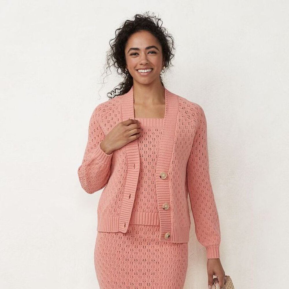Lauren Conrad ~ Feminine Lightweight Pointelle Cardi ~ Coral ~ Small ~ NWT